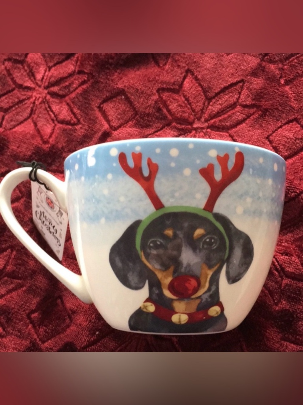 Large bone China Dachshund holiday mug.